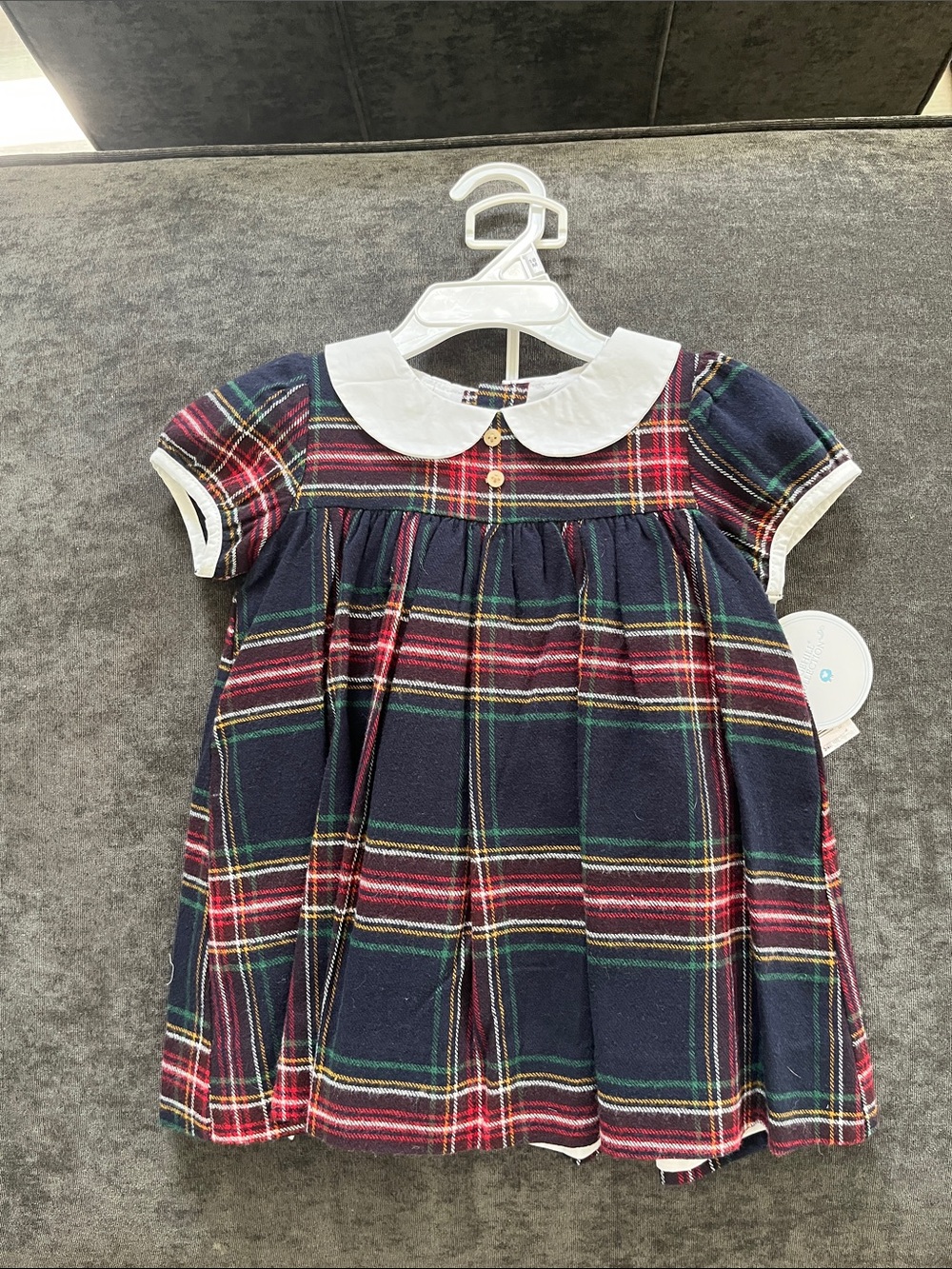 Girls Navy Plaid Peter Pan Collar Dress